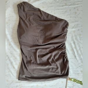 OGL Chic One-Shoulder Brown Top New With Tags